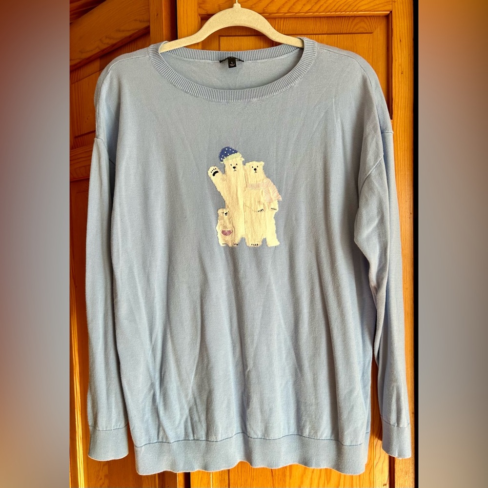 Talbots light blue woman's winter sweater polar bears large